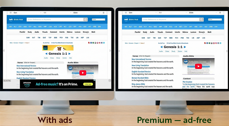 Ad-free Bible Hub comparison